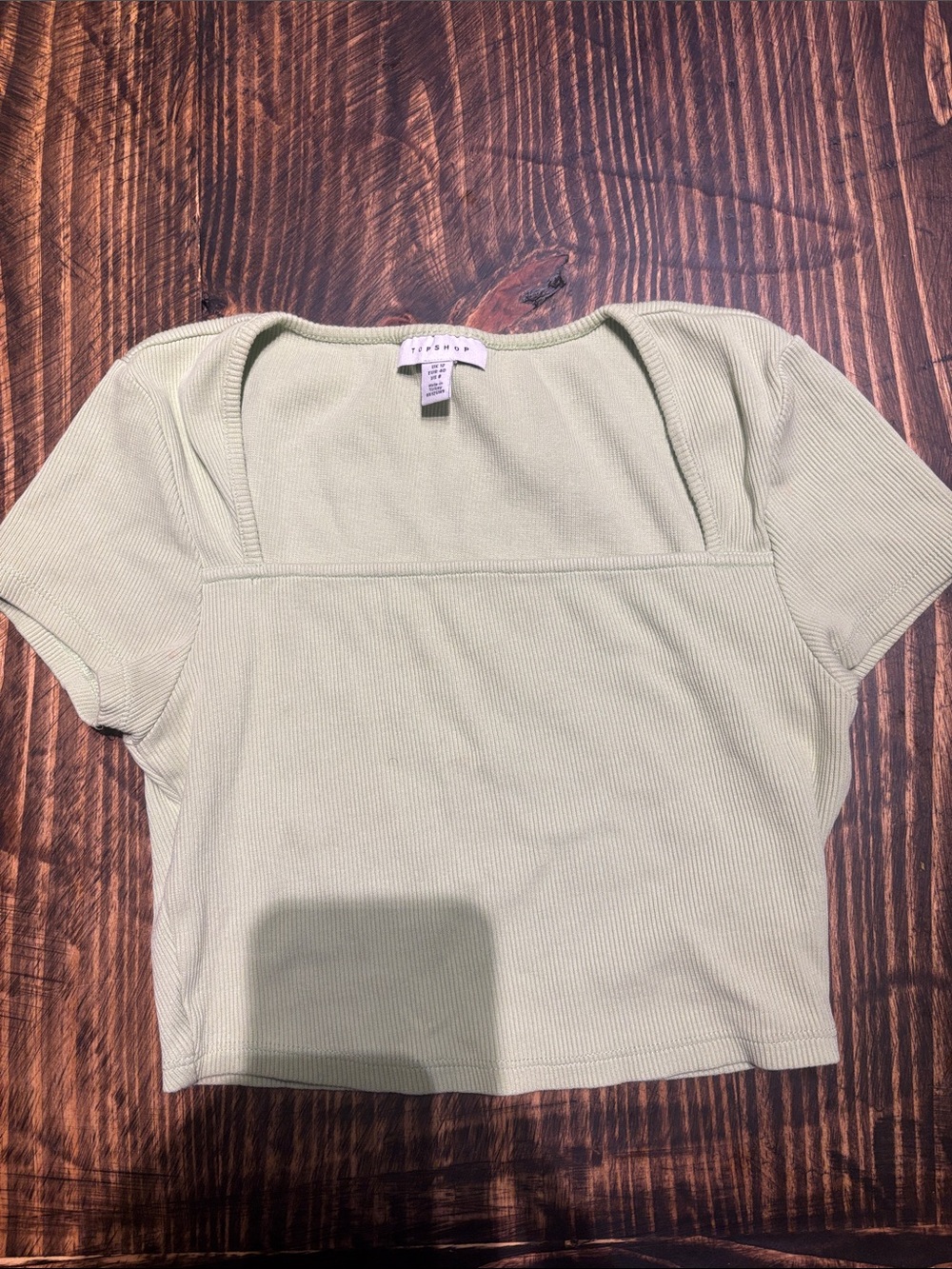 Topshop Light Green Ribbed Square-Neck Crop Top